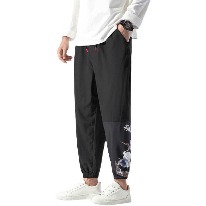 Chinese Style Men'S Printed Casual Cropped Trousers - MRSLM