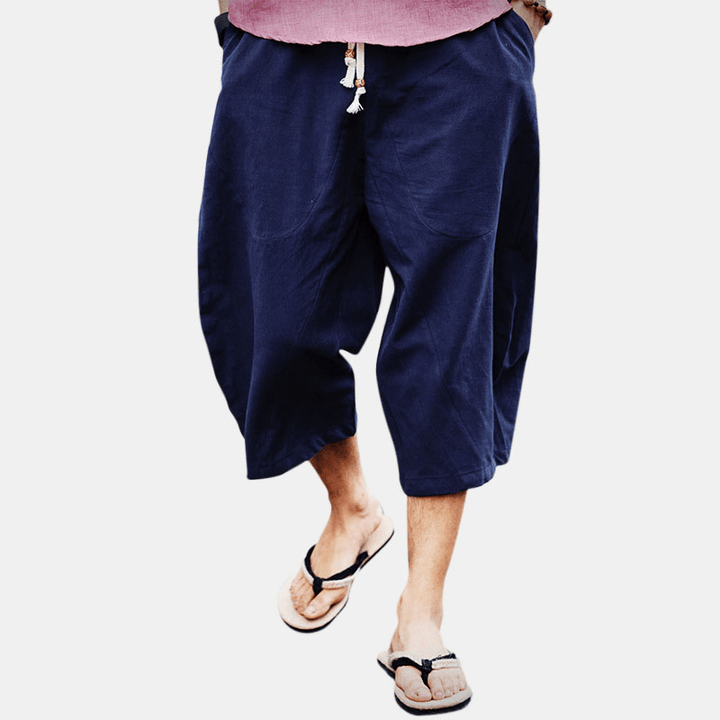 Mens Vintage Chinese Style Linen Casual Loose Baggy Pants - MRSLM