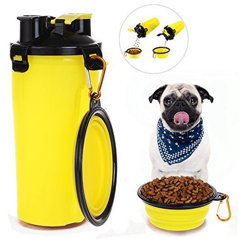 2 in 1 Pet Dog Food Water Bottle Portable Dog Travel Water Bottle with Dog Bowl Portable Pet Food and Water Bottle with a Folding Bowl Feeder Dual Pet Food and Water Dispenser - MRSLM