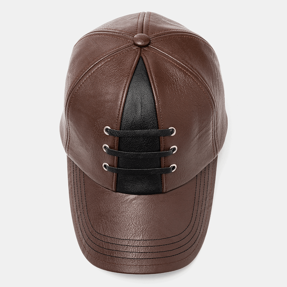 Collrown Men'S PU Leather Woven Hat Baseball Cap Warm Hats - MRSLM