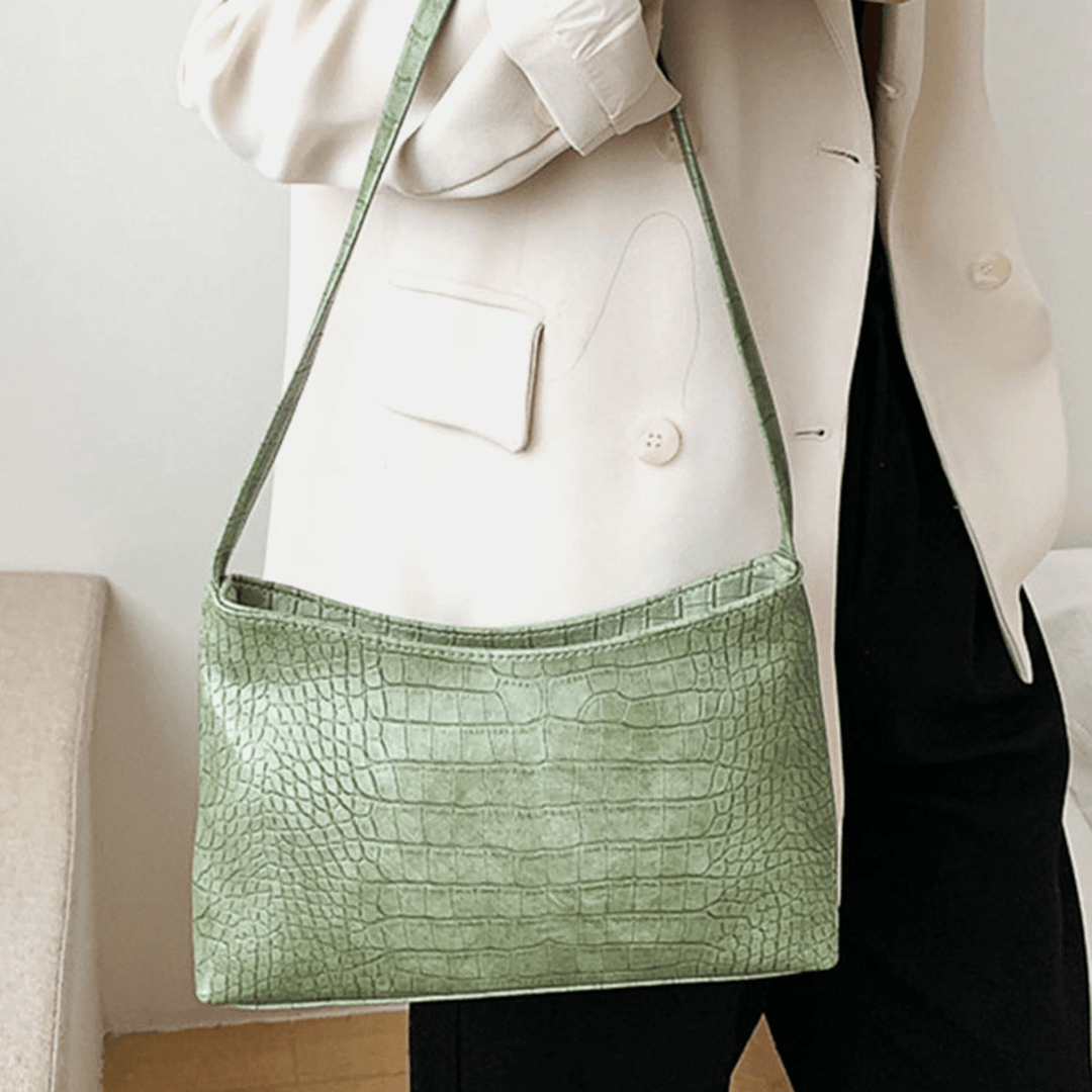 Women Crocodile Pattern Solid Satchel Shoulder Bag - MRSLM