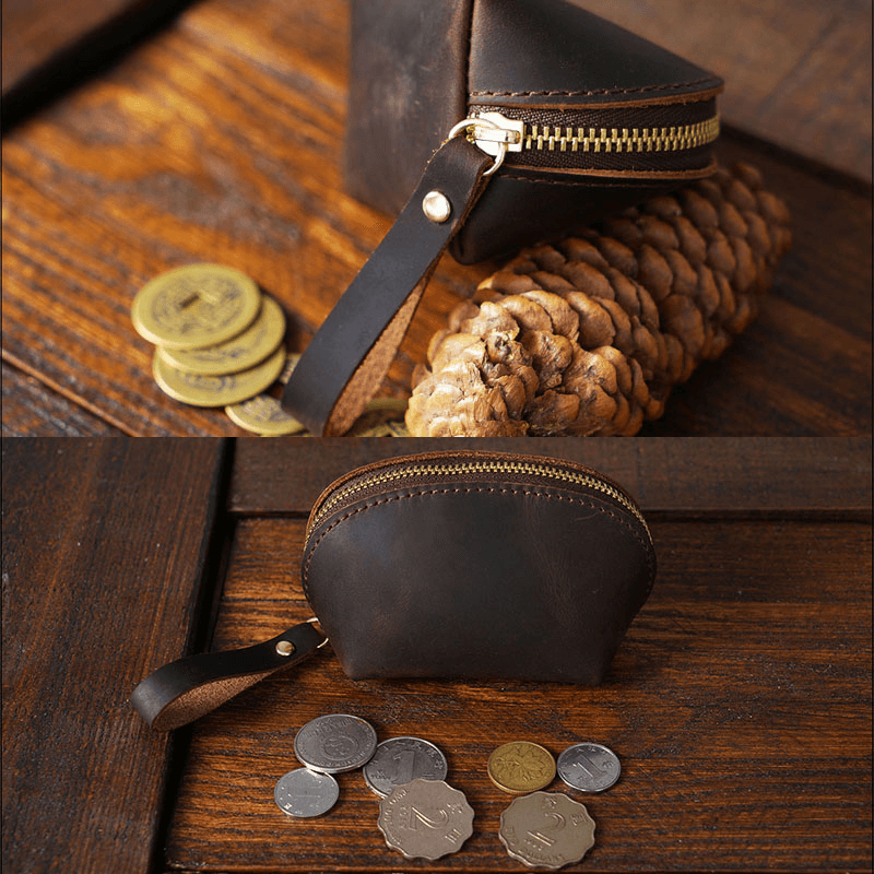 Men Genuien Leather Retro Mini Cute Hand-Carry Storage Bag Coin Bag Wallet - MRSLM