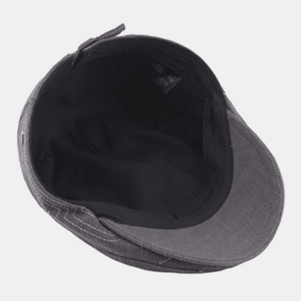 Men Cotton Linen Embroidery Plain Color Adjustable Casual Flat Hat Forward Hat Beret Hat - MRSLM