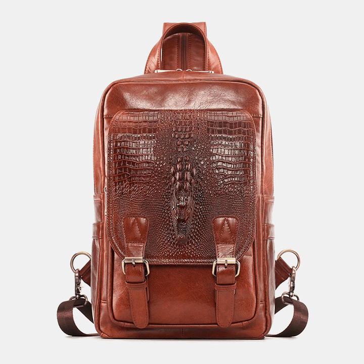 Men Genuine Leather Large Capacity Multi-Compartment Backpack Retro Multifunction Crossbody Shoulder Bags - MRSLM