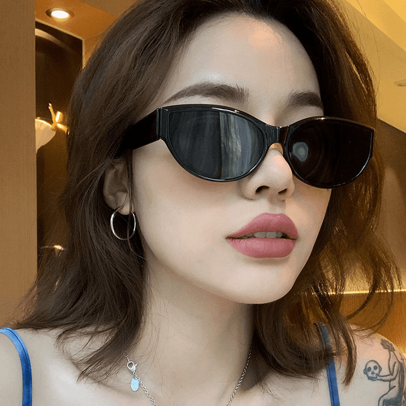 Fashion Ladies Solid Color Retro Hip Hop Oval Sunglasses - MRSLM