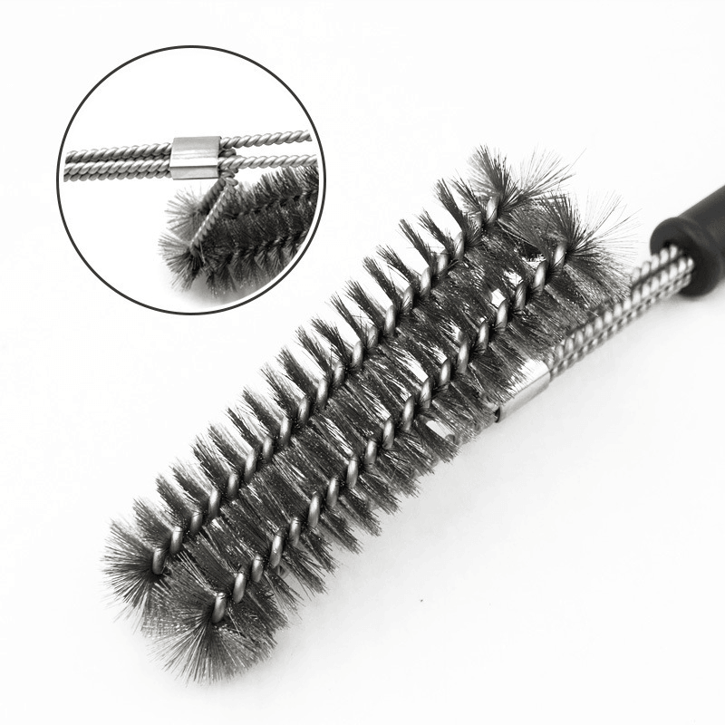 18Inch 2-Head Barbecue Brush BBQ Grill Cleaning Brush Stainless Steel Wire Bristles Cooking Tools Outdoor Camping Picnic - MRSLM