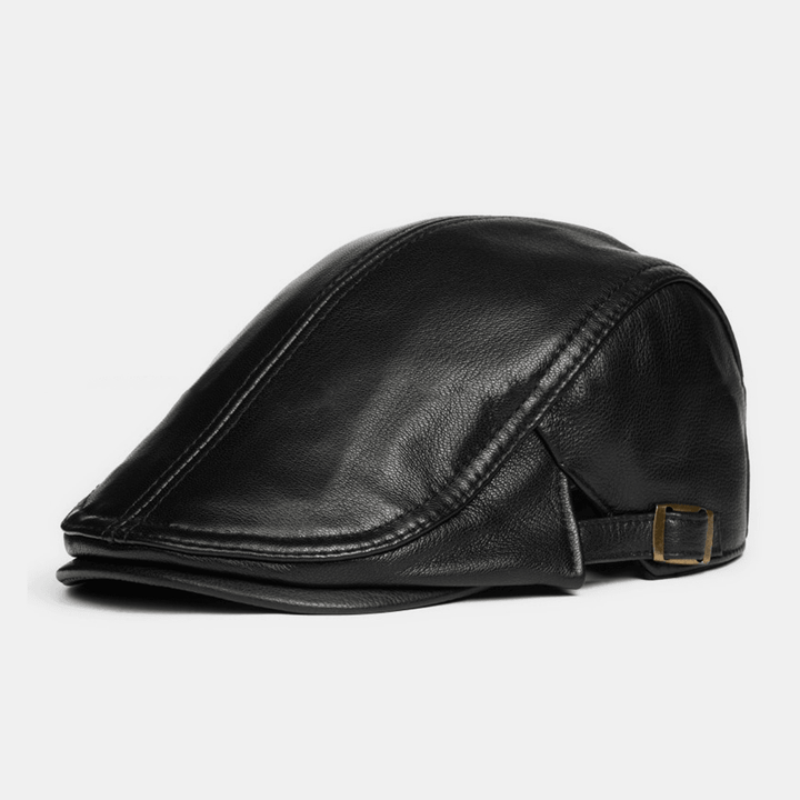 Men Genuine Leather Solid Casual Classical Warm Forward Hat Beret Hat - MRSLM