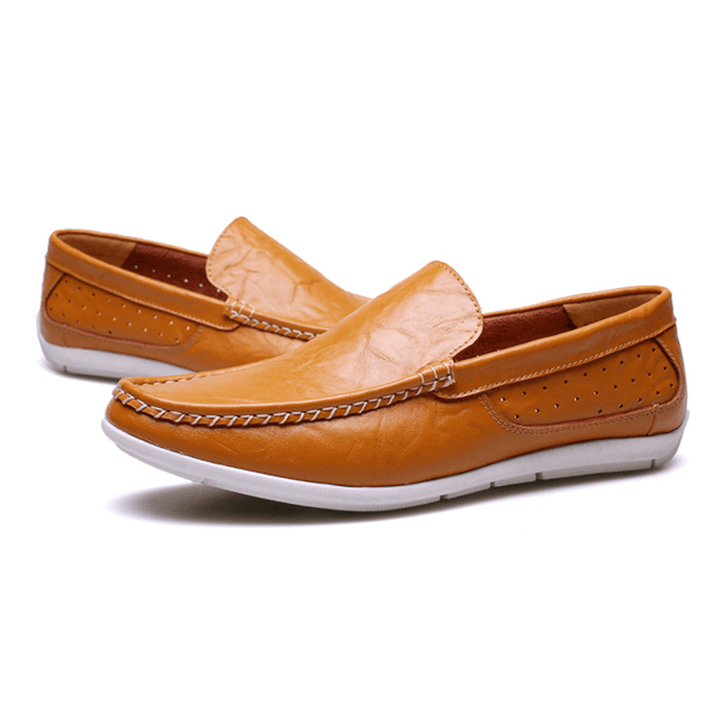 New Men Casual Outdoor Soft Comfortable Leather Slip on Flats Loafers Shoes - MRSLM