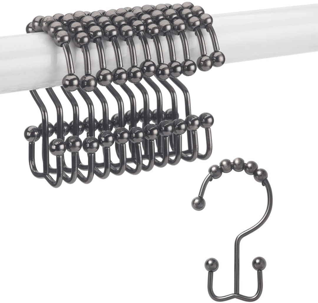 12Pcs Stainless Steel Shower Curtain Hooks Rings Rust-Resistant Metal Double Glide Shower Hooks for Bathroom Shower Rods Curtains - MRSLM