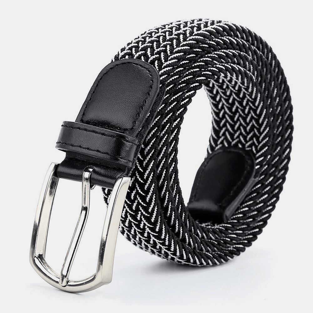 Unisex PU 110 CM Elastic Woven Style Casual Pin Buckle Jeans Belt - MRSLM