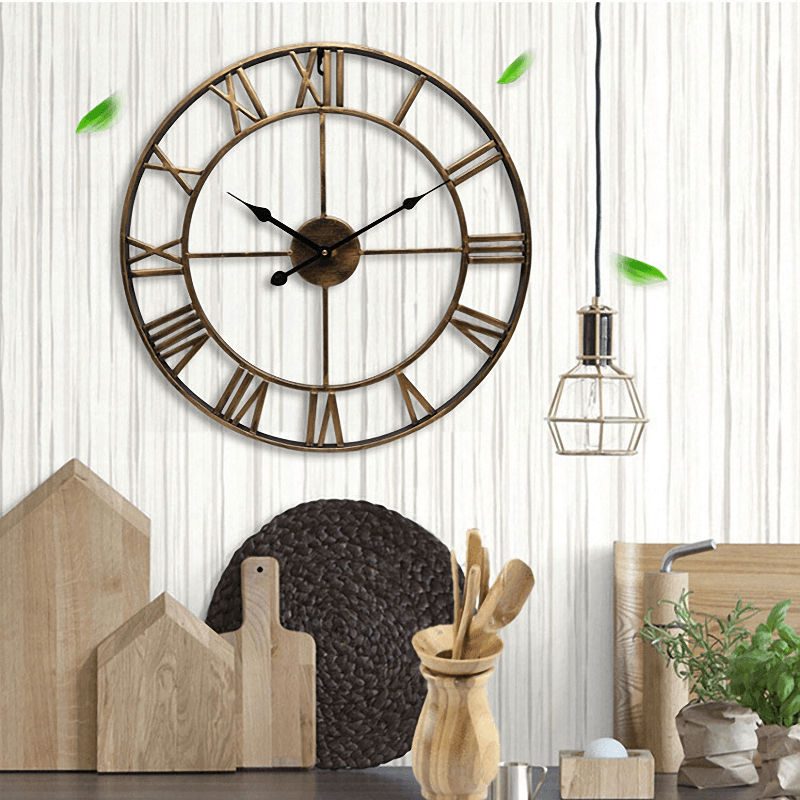 Creative Wall Clock Living Room round Hollow Out Cafe Bar Wrought Metal Vintage Wall Clock - MRSLM