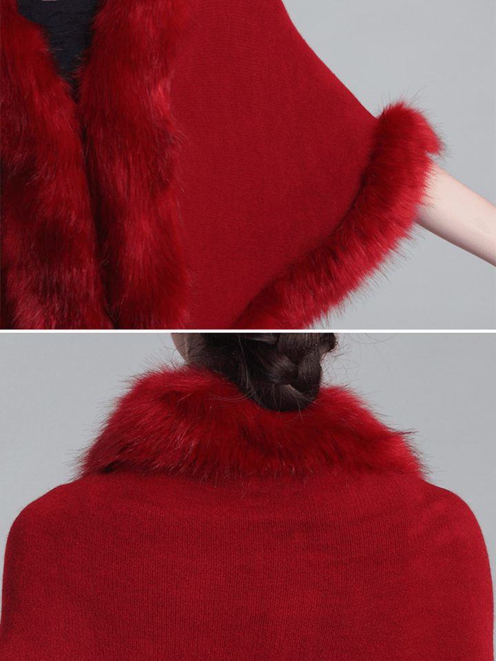 Elegant Faux Fur Patchwork Women Cloak Coats - MRSLM