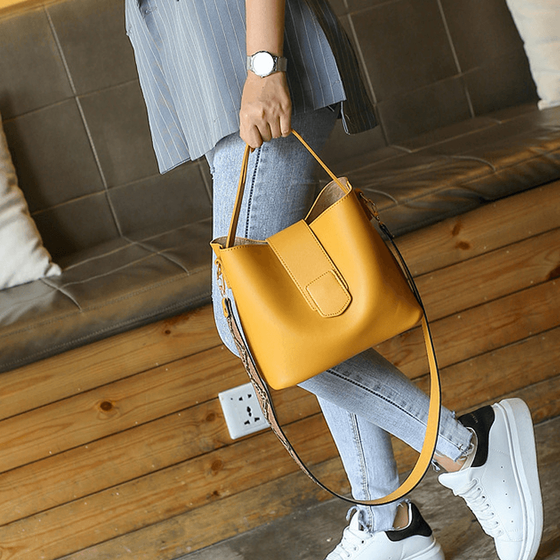 Two-Piece Solid Snake Pattern Bucket Handbag Shoulder Bag - MRSLM