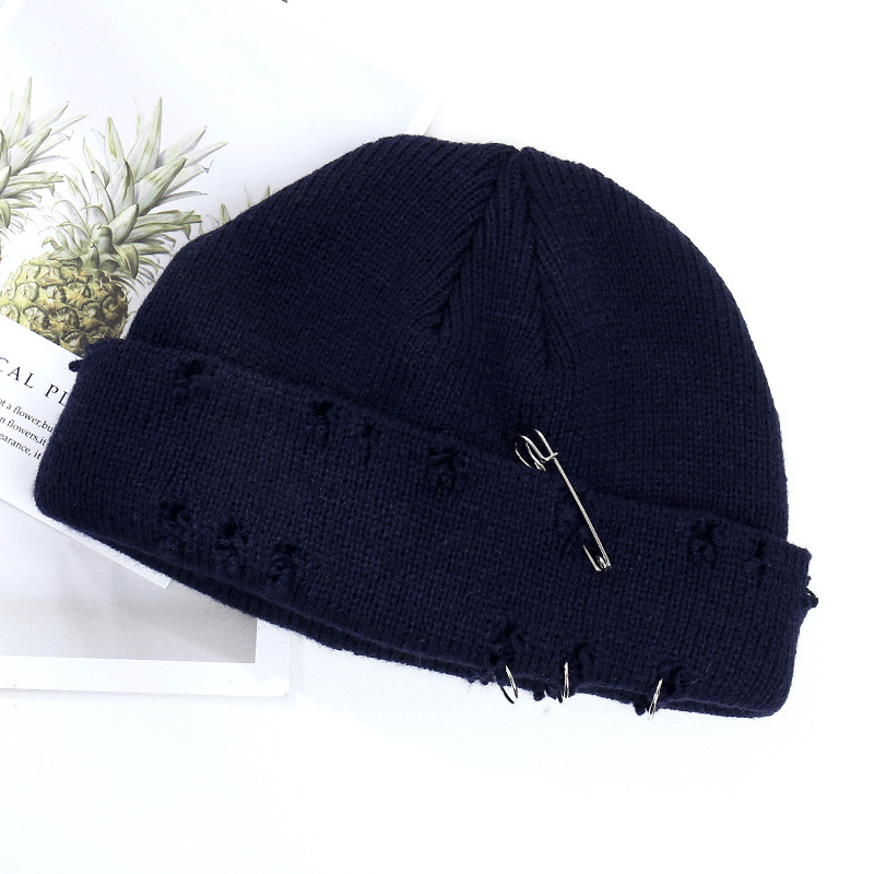 Trendy Ring Pin Hip Hop Woolen Hat for Men and Women Knitted - MRSLM