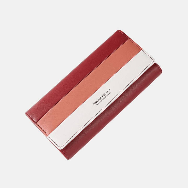 Women 9 Card Slots Striped Trifold Long Wallet - MRSLM