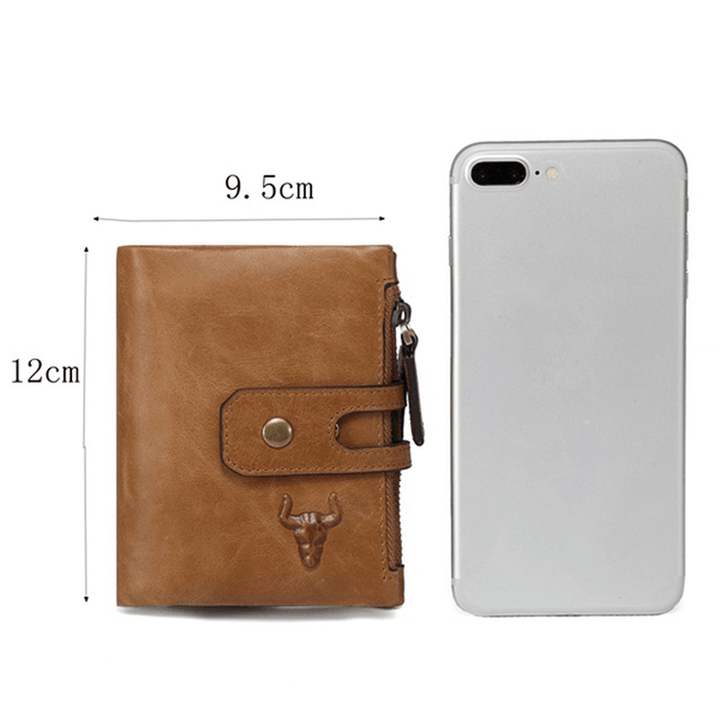 Men Genuine Leather RFID Antimagnetic Double Zipper Wallet - MRSLM