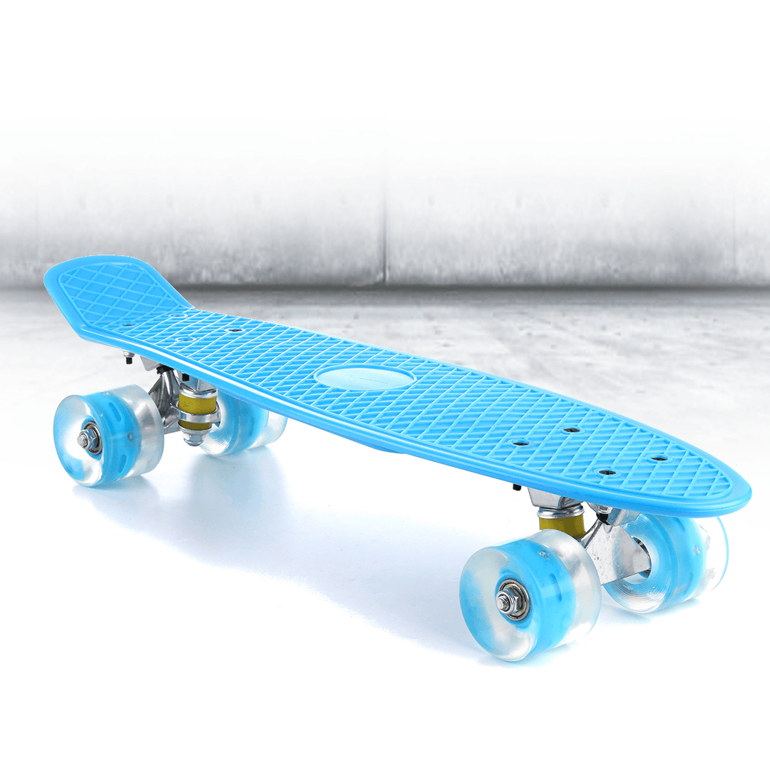 22'' LED Light up Fish Skateboard 4 PU Wheel Single Warping Board Teenagers Kids Skateboard - MRSLM