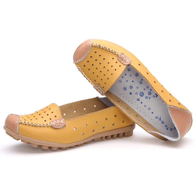 Women Genuine Leather Casual Flat Shoes Slip-On Leisure Shoes Breathable Ballet Shoes - MRSLM