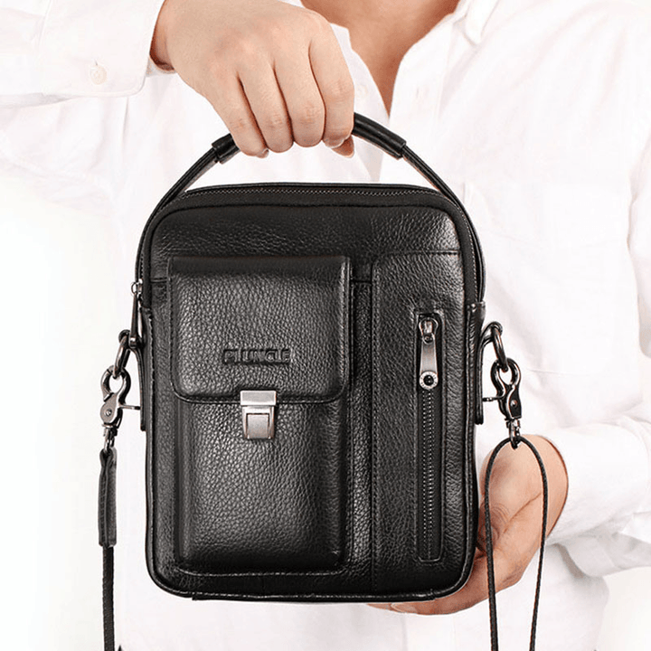 Men Genuine Leather Cowhide Multi-Function Large Capacity Crossbody Bag Shoulder Bag - MRSLM