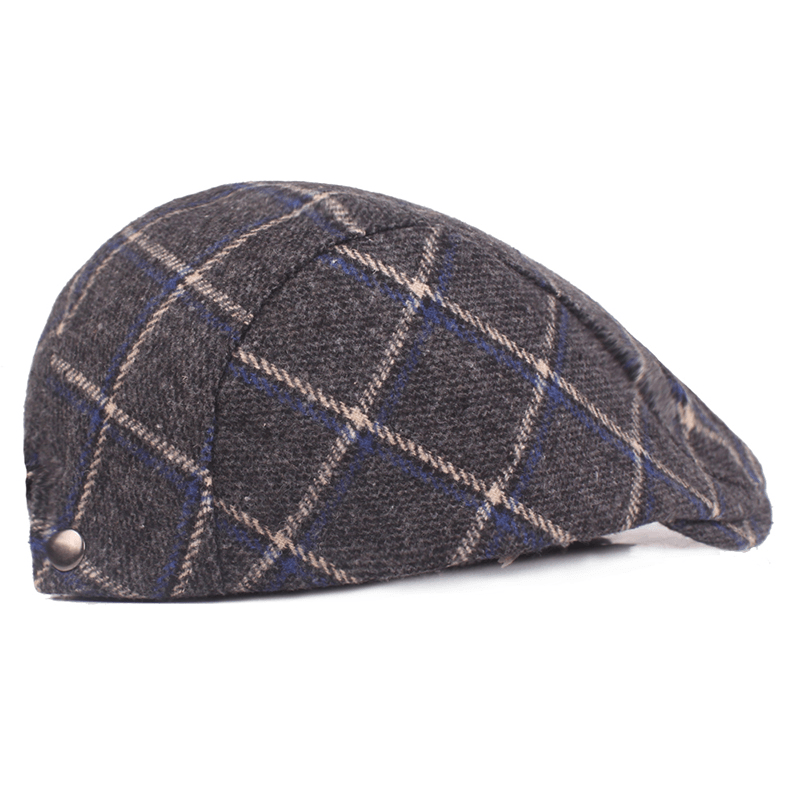 Mens Womens Winter Woolen Plaid Painter Beret Caps Outdor Adjustable Peaked Cap - MRSLM