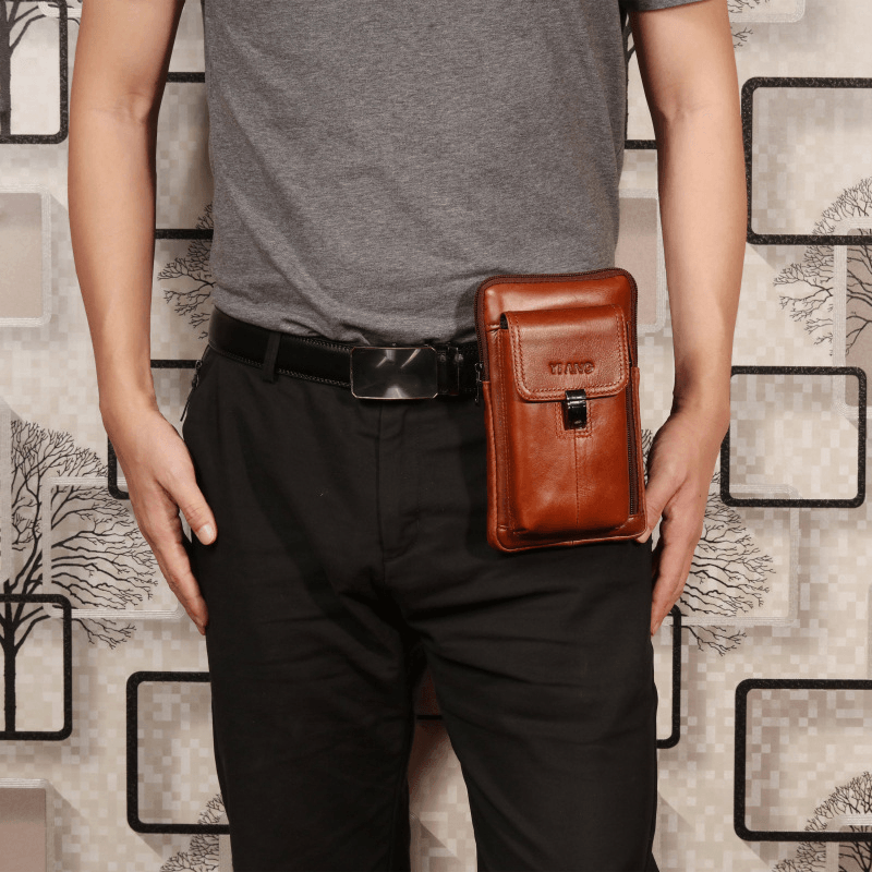 Men Genuine Leather Waist Bag Shoulder Bag Phone Bag - MRSLM