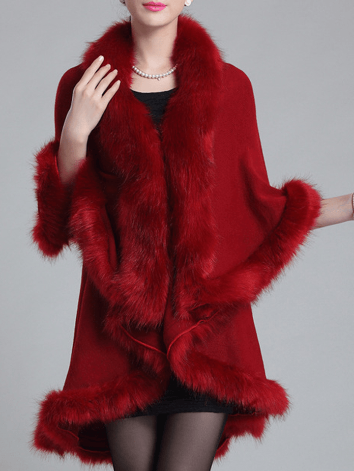 Elegant Faux Fur Patchwork Women Cloak Coats - MRSLM