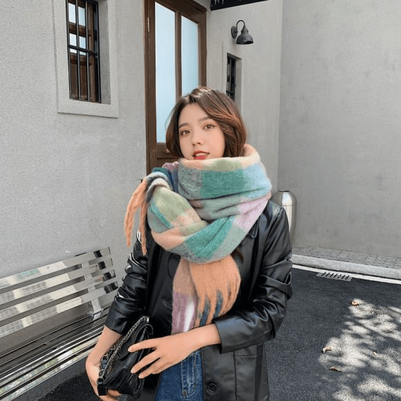 Women'S Autumn Colorful Striped Warm Cashmere Plaid Scarf - MRSLM