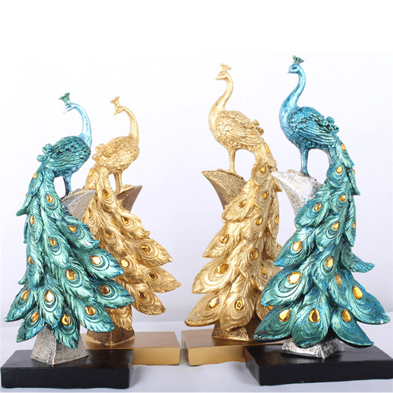 Peacock Resin Desktop Ornament Animal Figurine Statue Home Decorations Crafts - MRSLM