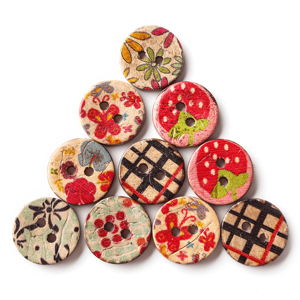 100 PCS round Pattern Wooden Button Mixed 2 Hole Natural Sewing Children Handmade Clothes Buttons - MRSLM