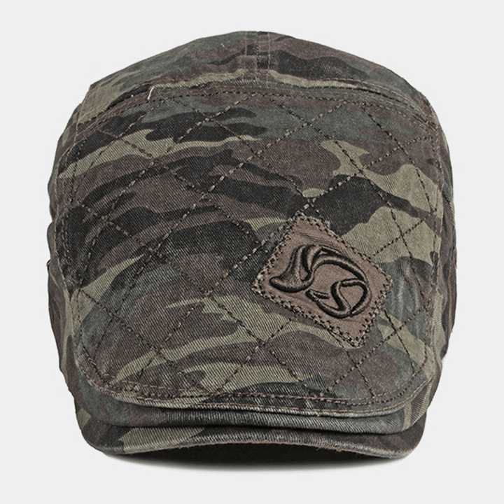 Men Cotton Camouflage Sweat-Absorbent Washable Outdoor Casual Sunshade Forward Hat Beret Hat Flat Hat - MRSLM