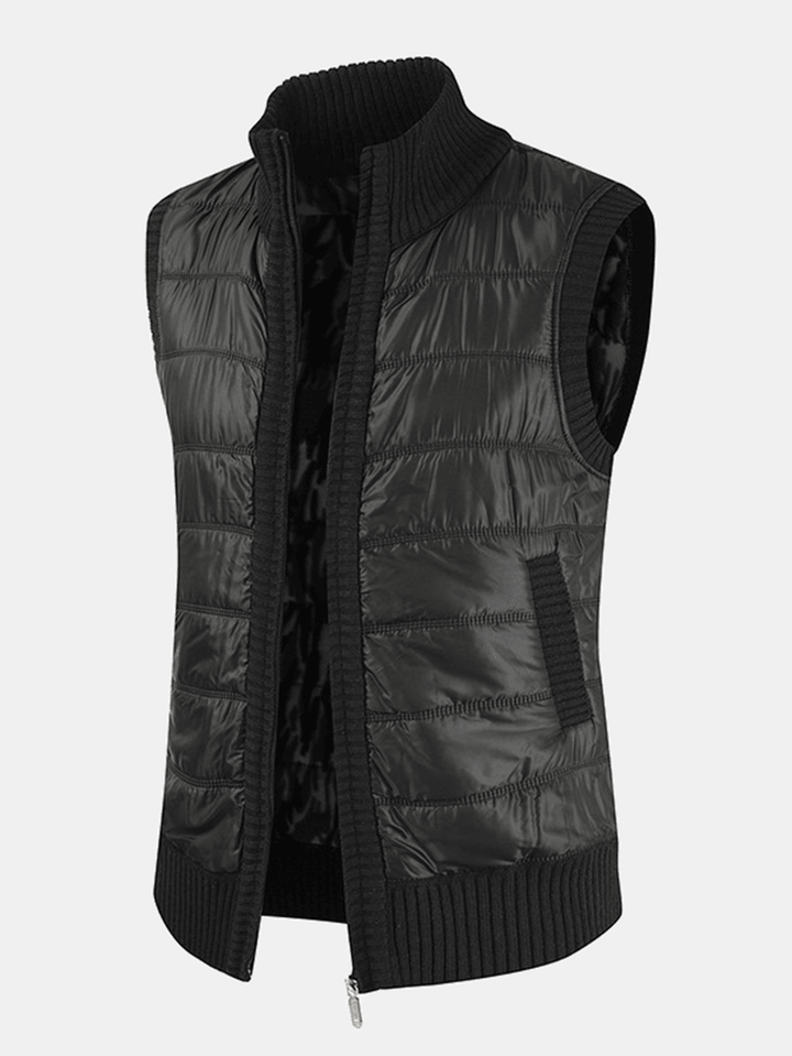 Mens Solid Color Warm Lined Slant Pocket Sleeveless Woolen Vests - MRSLM