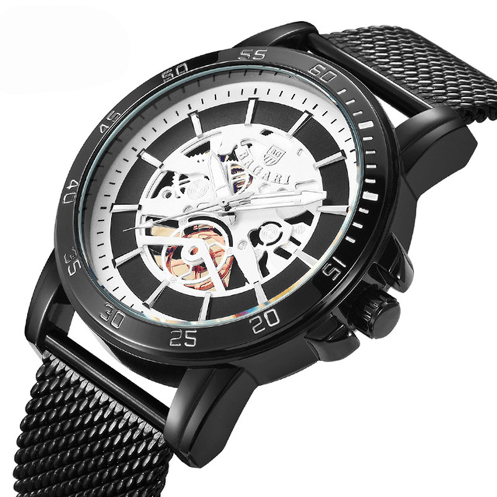 BAGARI 1688 Casual Style Mechanical Appearance Quartz Watches Mesh Steel Men Wrist Watch - MRSLM