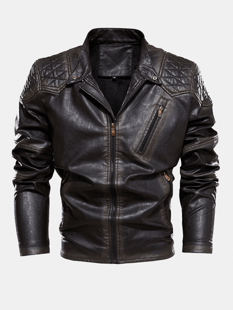 Mens Zip Front Velvet Lined PU Jacket with Zipped Welt Pocket - MRSLM