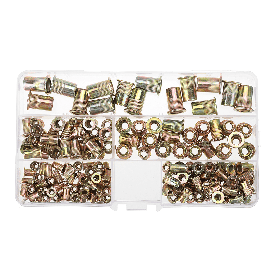 165PCS M3/M4/M5/M6/M8 Mixed Carbon Steel Zinc Plated Flat Head Threaded Insert Nut - MRSLM