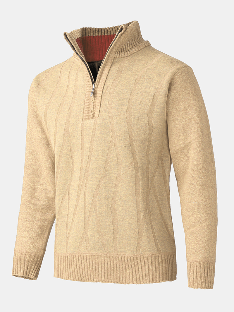 Mens Solid Color Half Zipper Front Warm Knitted Sweaters - MRSLM