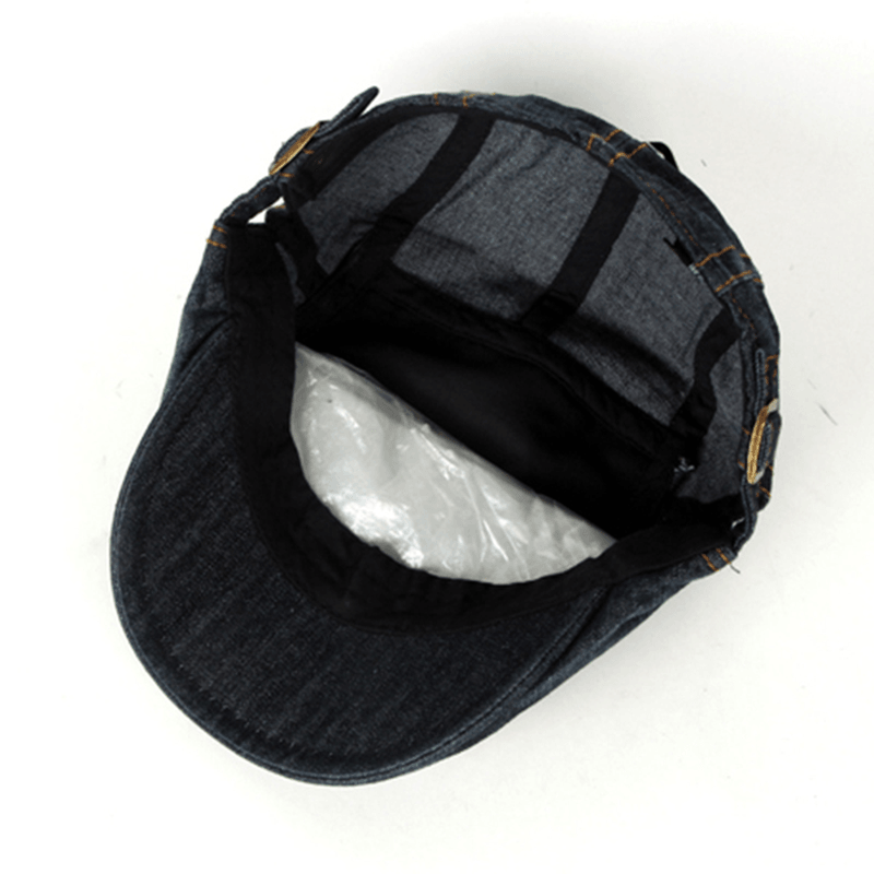 Fashion Mens Washed Denim Beret Caps Vintage Cowboy Flat Sun Cap - MRSLM