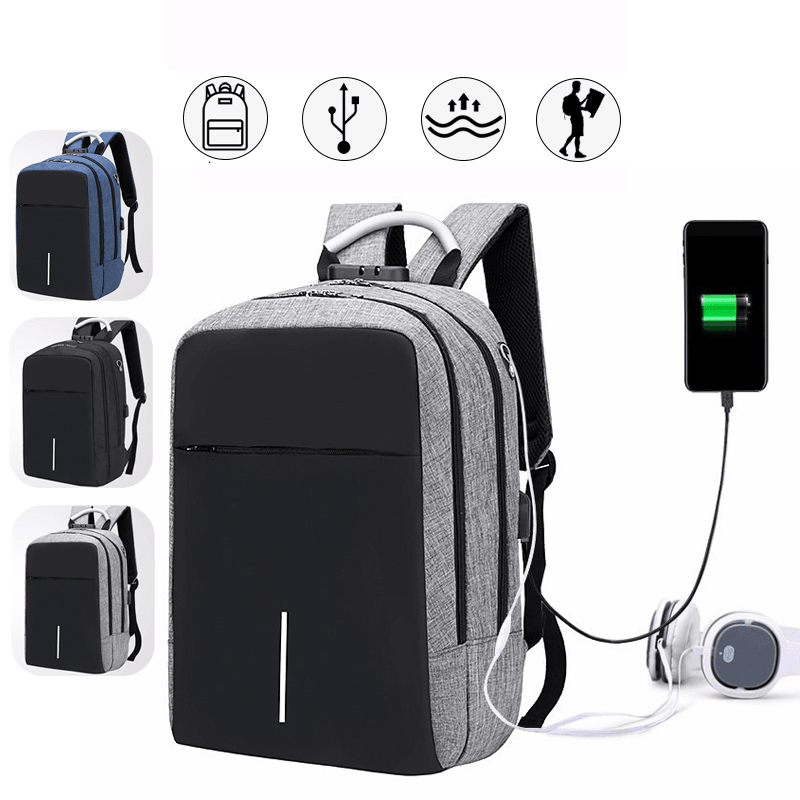 Men Boys Backpack Rucksack with USB Port Headphone Hole Travel Hiking School Bag - MRSLM