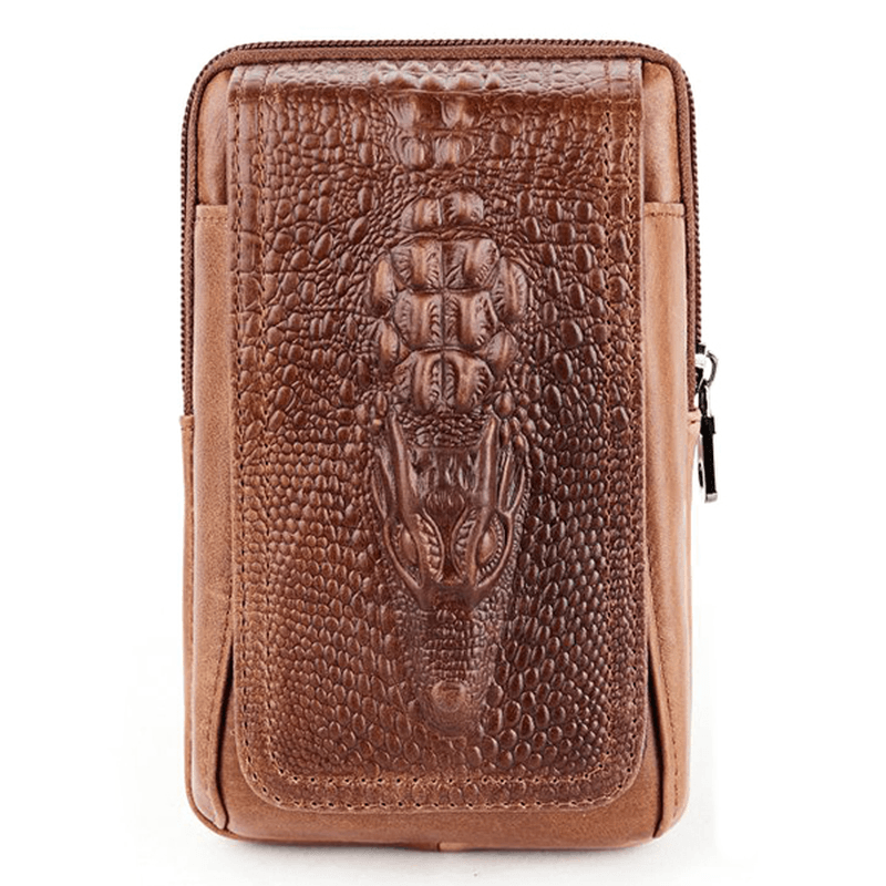 Croc Embossed Leather 6In Phone Pouch Belt Hip Bum Bag for Men - MRSLM