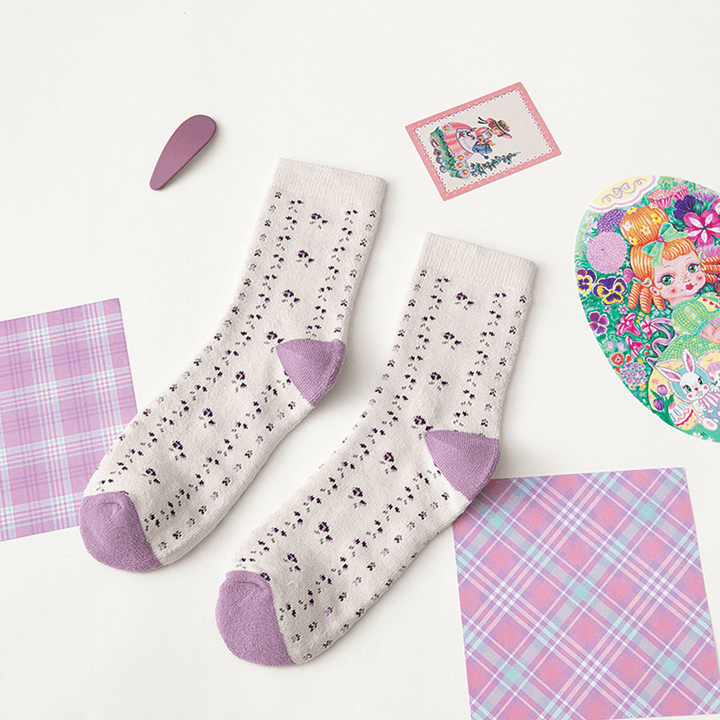 Women Cotton Thick Embroidery Multi Pattern Cute Casual Warm Tube Socks - MRSLM