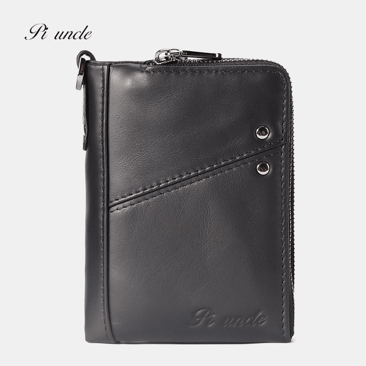 Men Genuine Leather RFID Blocking 12 Cards Slots Wallet Zipper Coin Bag Card Holder - MRSLM