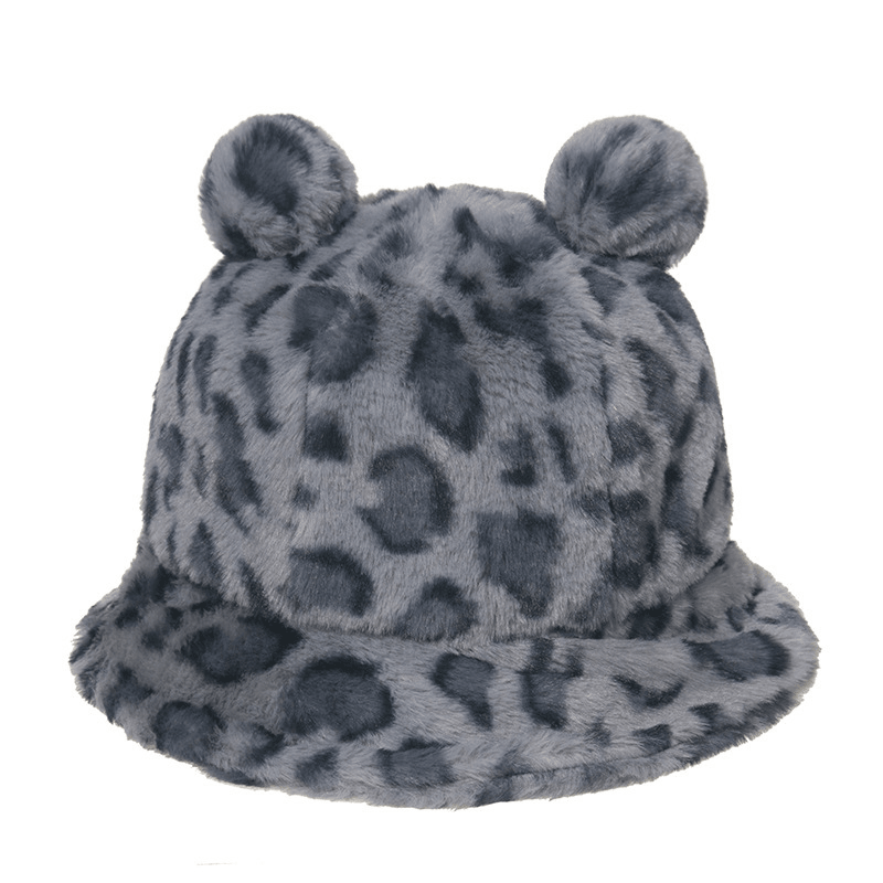 Leopard Print Bear Ear Ball Plush Fisherman Hat - MRSLM