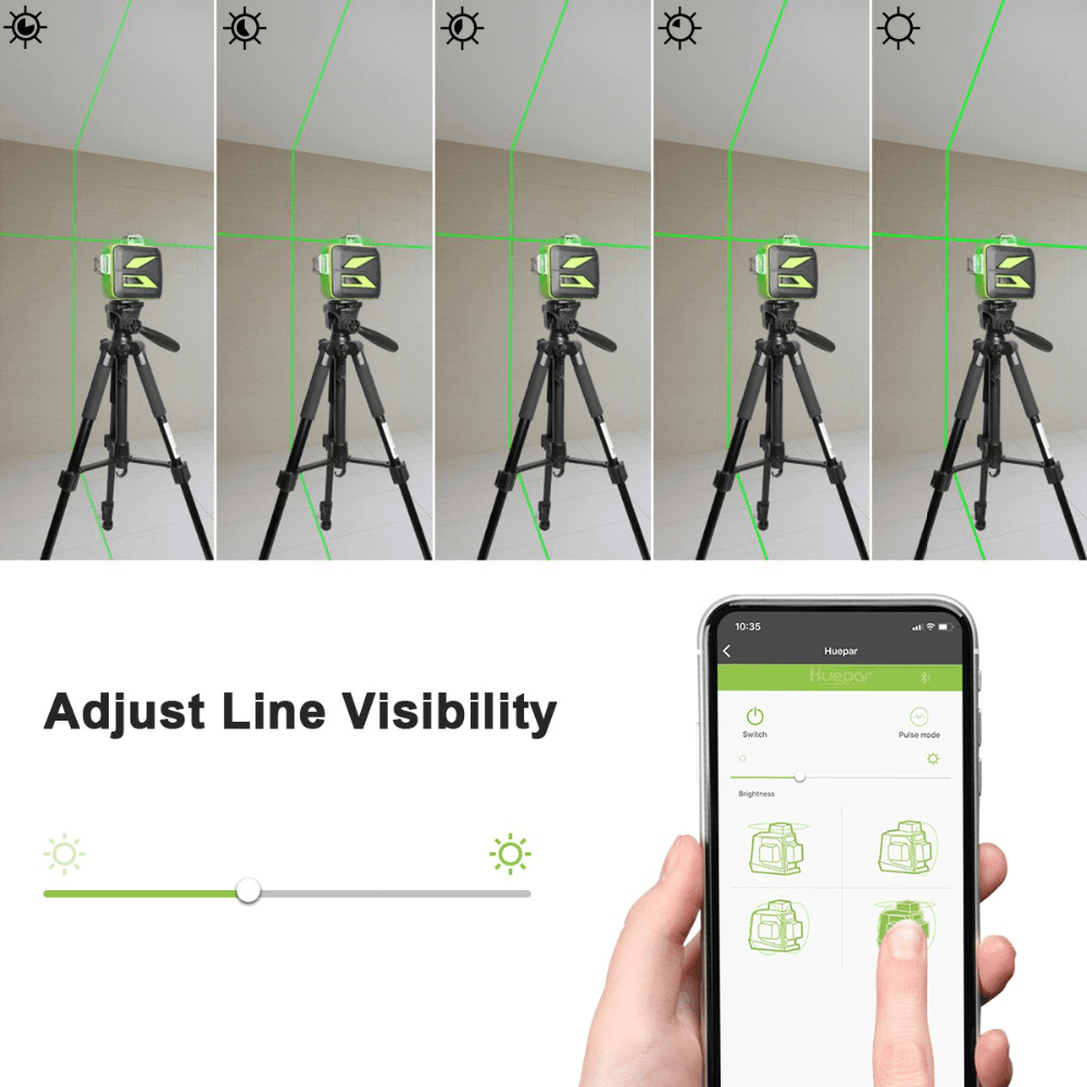 Huepar 603CG BT 3X360° Green Beam 3D Bluetooth Laser Level Self-Leveling Cross Line USB Charge Dry/Li-Ion Battery - MRSLM