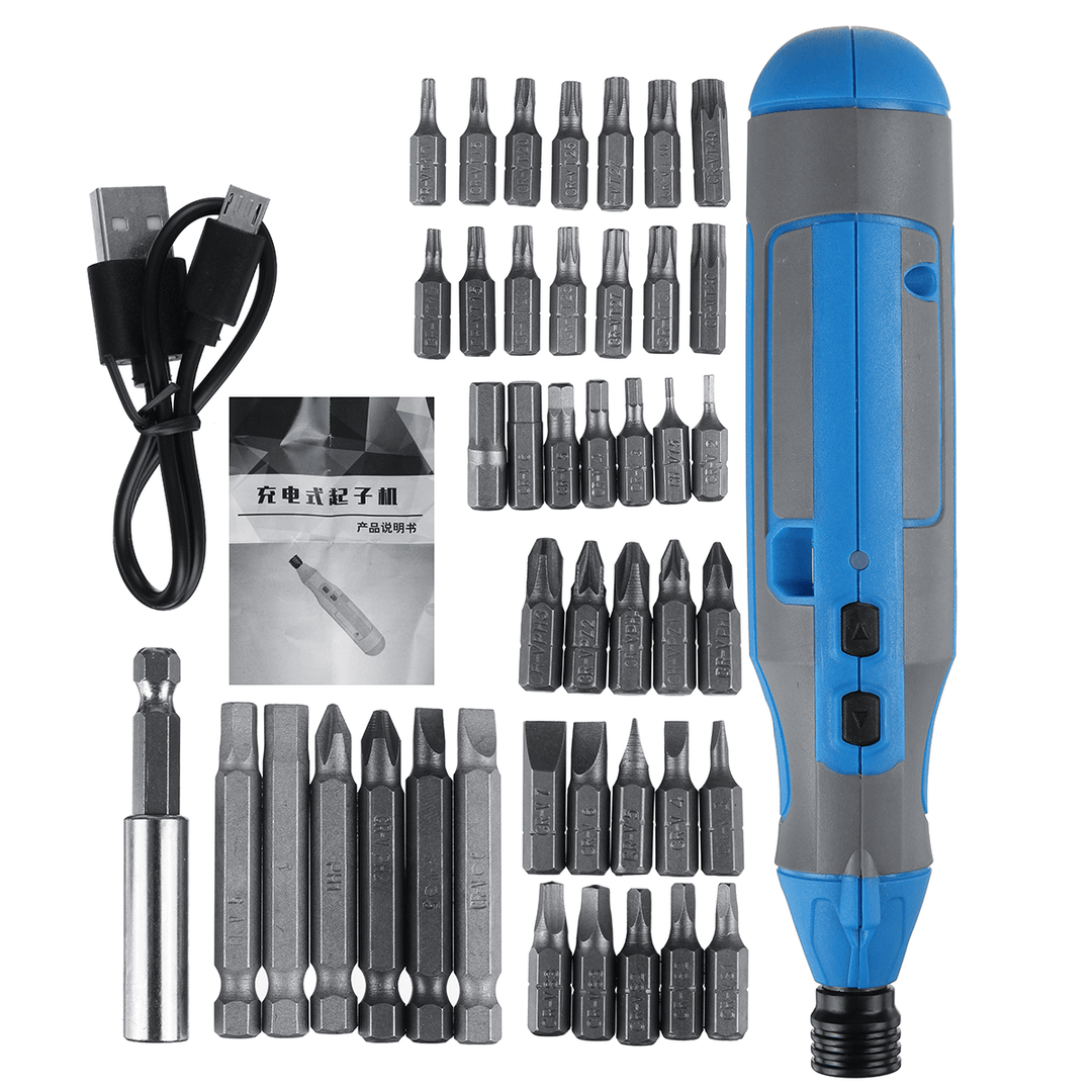 Mini Electric Screwdriver Cordless Rechargeable Power Screw Driver + 42Pcs Drill Bit Kit - MRSLM