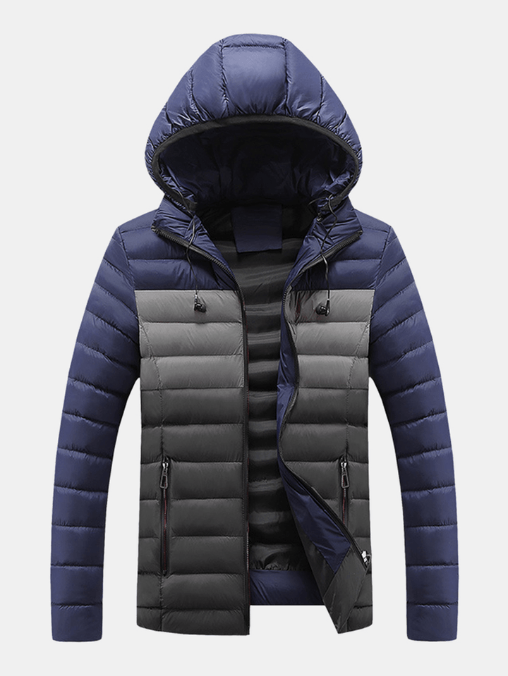 Mens Contrast Color Warm Padded Thick Casual Outdoor Zipper Puffer Jacket - MRSLM