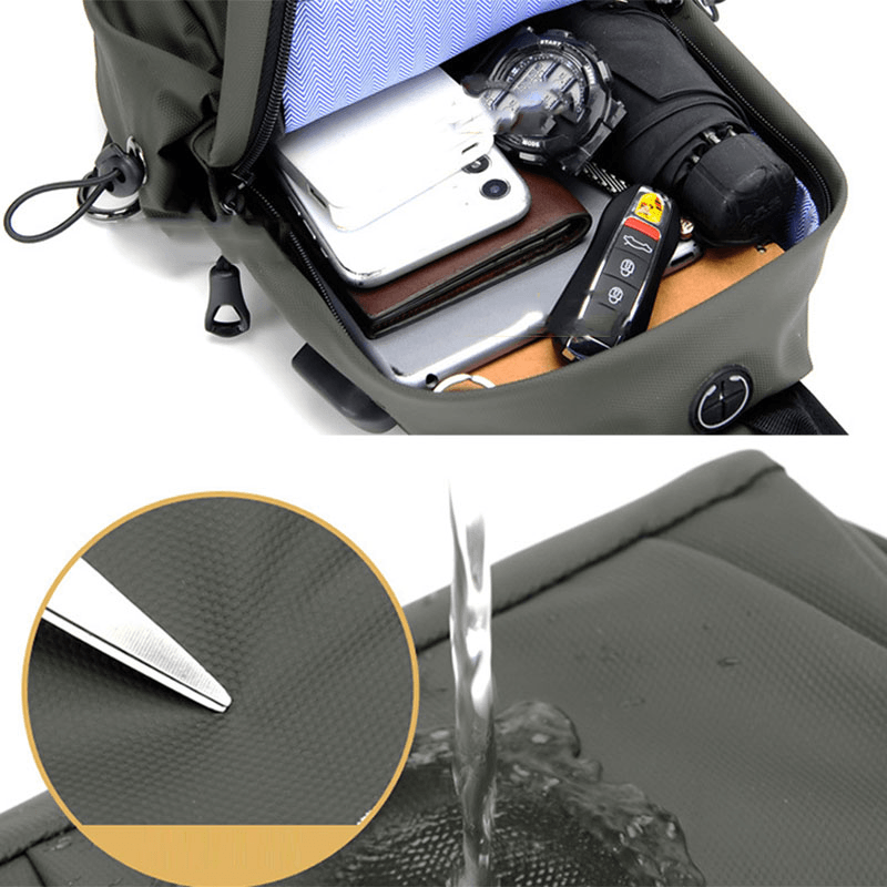 Men Waterproof Wear-Resisting USB Charging Chest Bag Multi-Pocket Anti-Theft Crossbody Shoulder Bag - MRSLM