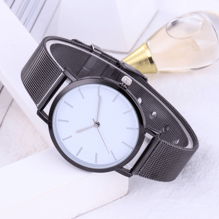 Casual Business Women Watch Full Alloy Case Mesh Band No Number Dial Quartz Watch - MRSLM