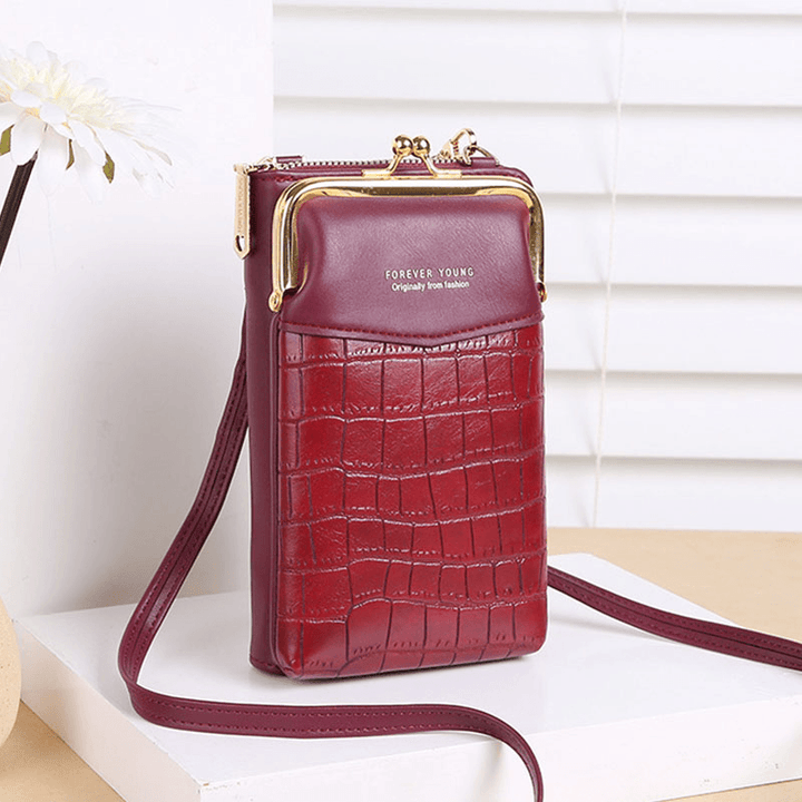 Women Alligator Pattern Embossed Vertical Large Capacity Zipper Wallet Portable 6.5 Inch Phone Bag Shoulder Bag Crossbody Bag - MRSLM