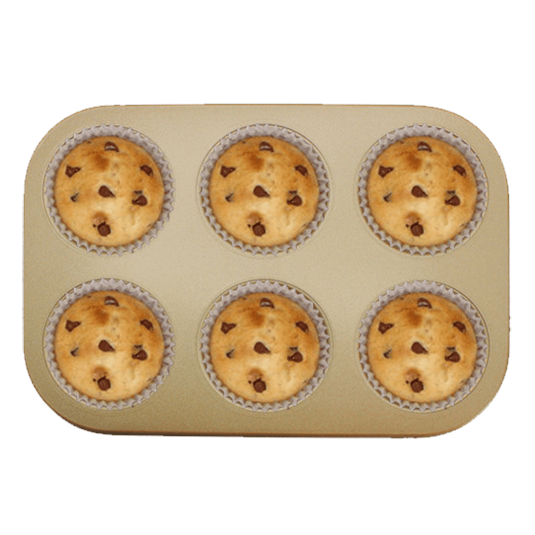 6Pc Muffin Pan Baking Cooking Tray Mould round Bake Cup Cake Gold/Black - MRSLM