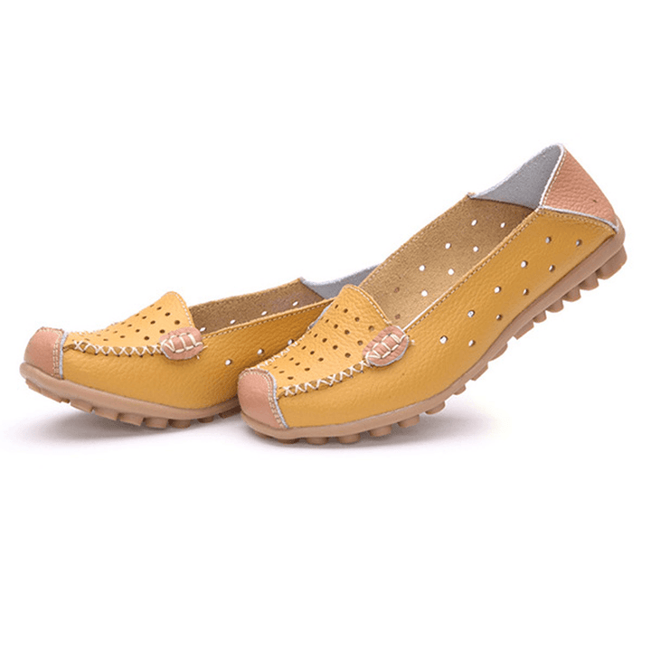 Women Genuine Leather Casual Flat Shoes Slip-On Leisure Shoes Breathable Ballet Shoes - MRSLM