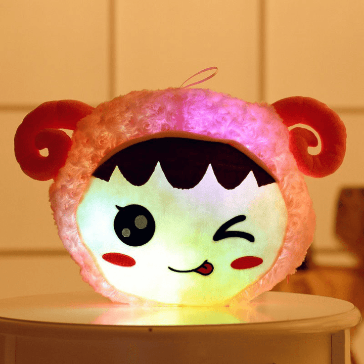 Flashing Plush Enoji Pillow Stuffed Led Light Cute Sheep Toy Luminous Pillow Colorful Animal Doll - MRSLM